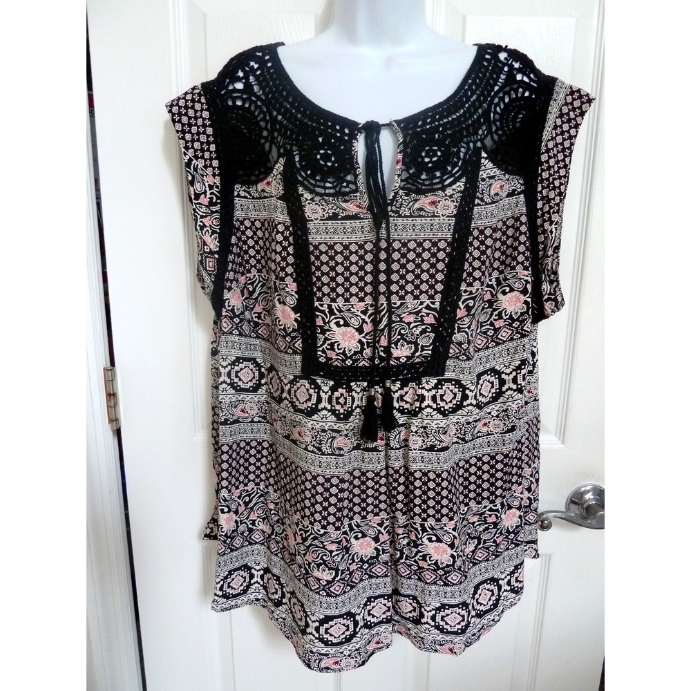 DANIEL RAINN Sz 2X Crocheted Tasseled Boho Peasant Blouse Pullover
